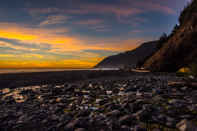 Sunset view in the seashore on Lost Coast Trail