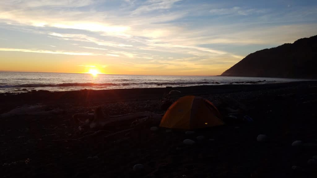 Seashore camping site on Lost Coast Adventure Tours