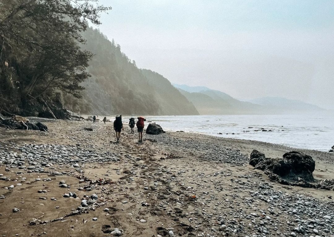 hiking through the lost coast on a foggy afteroon